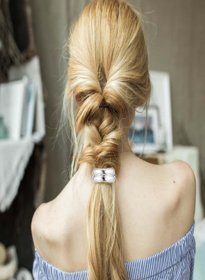 Ymapinc 4Pcs Sliver Hair Ties for Women Ponytail Holder, Elastic Durable Metal Hair Band for Daily Wear, Work Party Decoration - Image 4